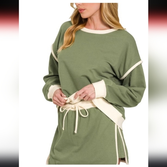 Zenana Boutique SET Blue Grey  and Cream Long Sleeve Skort Small Terry Cloth - Picture 5 of 13